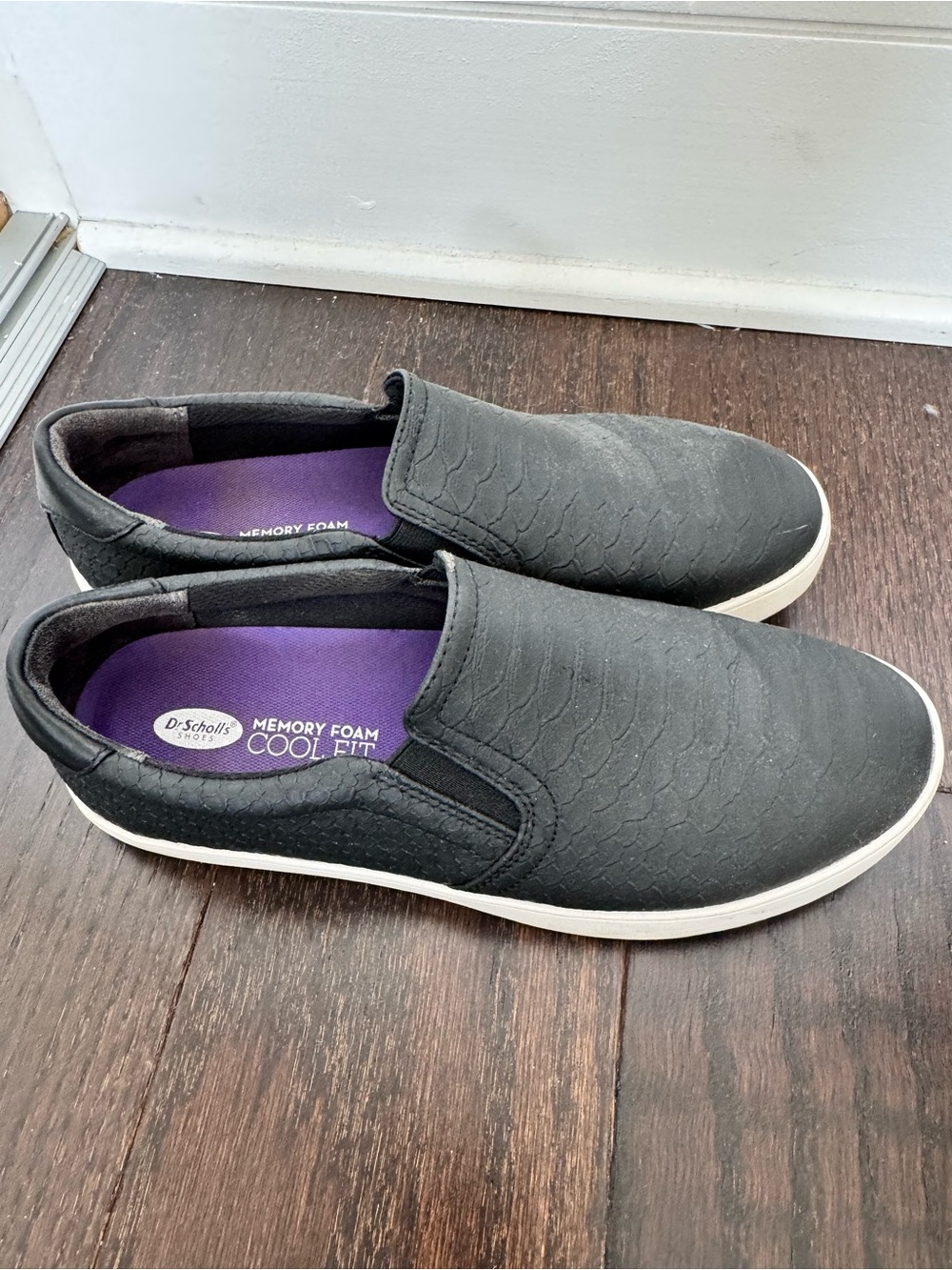 Dr. Scholl's Black Slip-On Loafers with Purple Insole